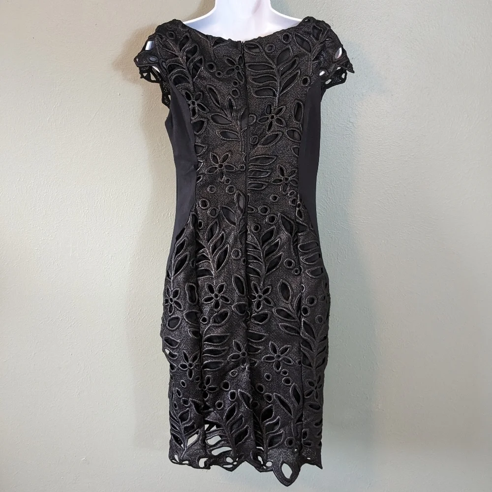 Eva Franco Black Jamila Cap Sleeve Cut Out Floral Lace Midi Dress Size 4 - Picture 5 of 10